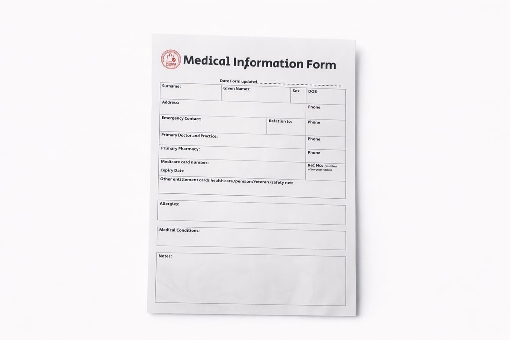 Medical Information Form included in the bag.