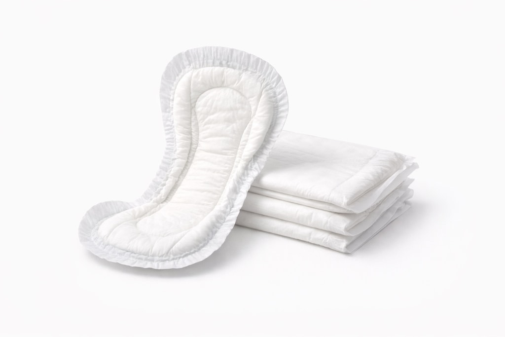 Pads or continence items often added to the bag.